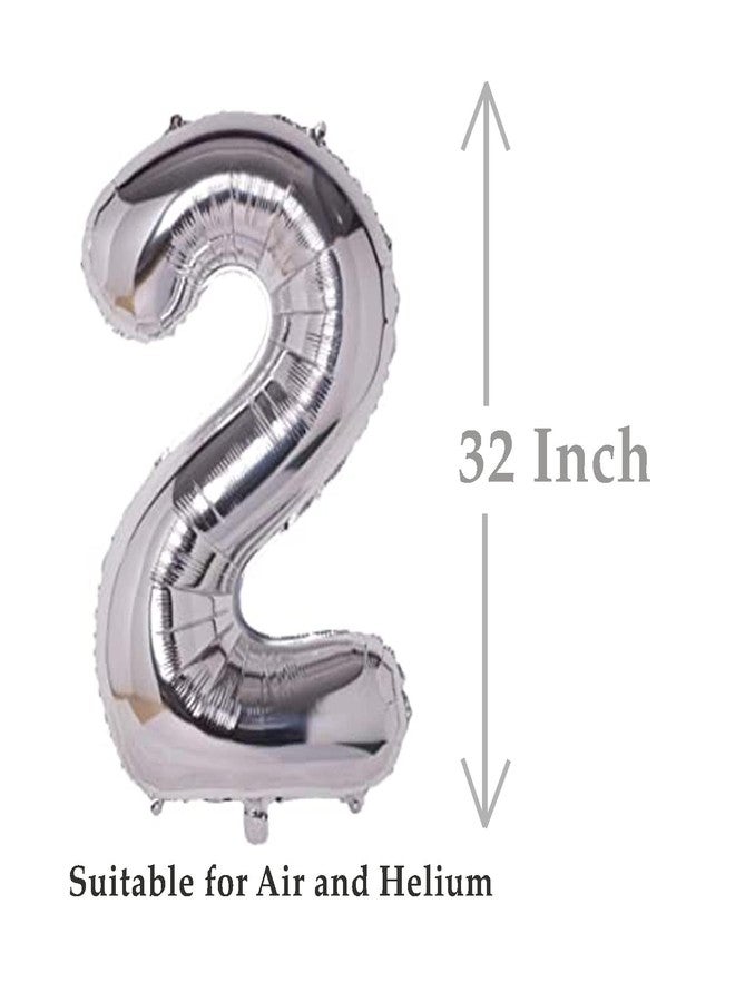 FI - FLICK IN 1 Pc Big Size Number 2 Foil Balloon 32 Inch Large Silver Number Foil Balloon 0 to 9 Number Balloons for Decoration 2nd Birthday Anniversary Decoration Items (Pack of 1, Silver) - Image 2